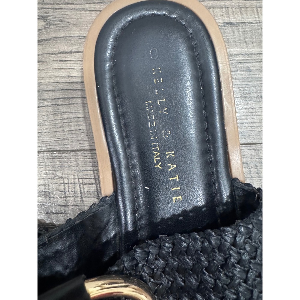 Kelly & Katie Made in Italy Black Woven Gold Ring Thong Flat Sandals Size 9